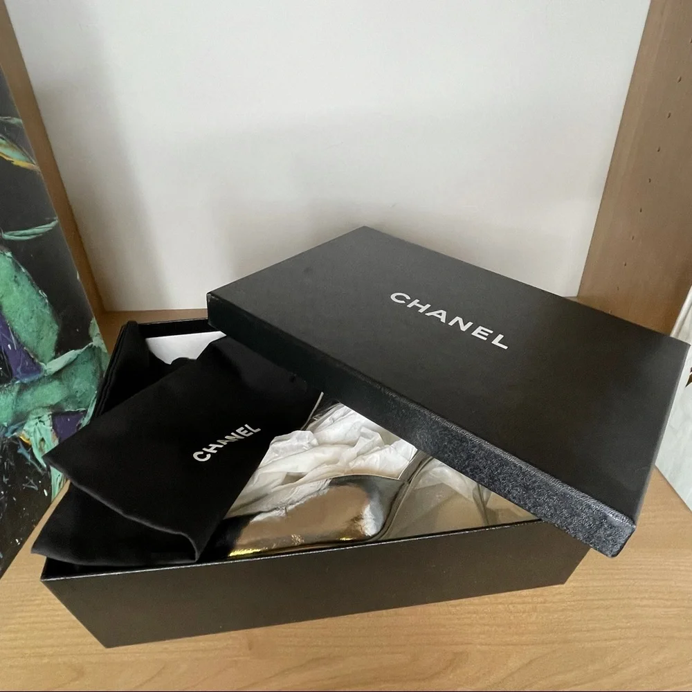 Chanel silver mules